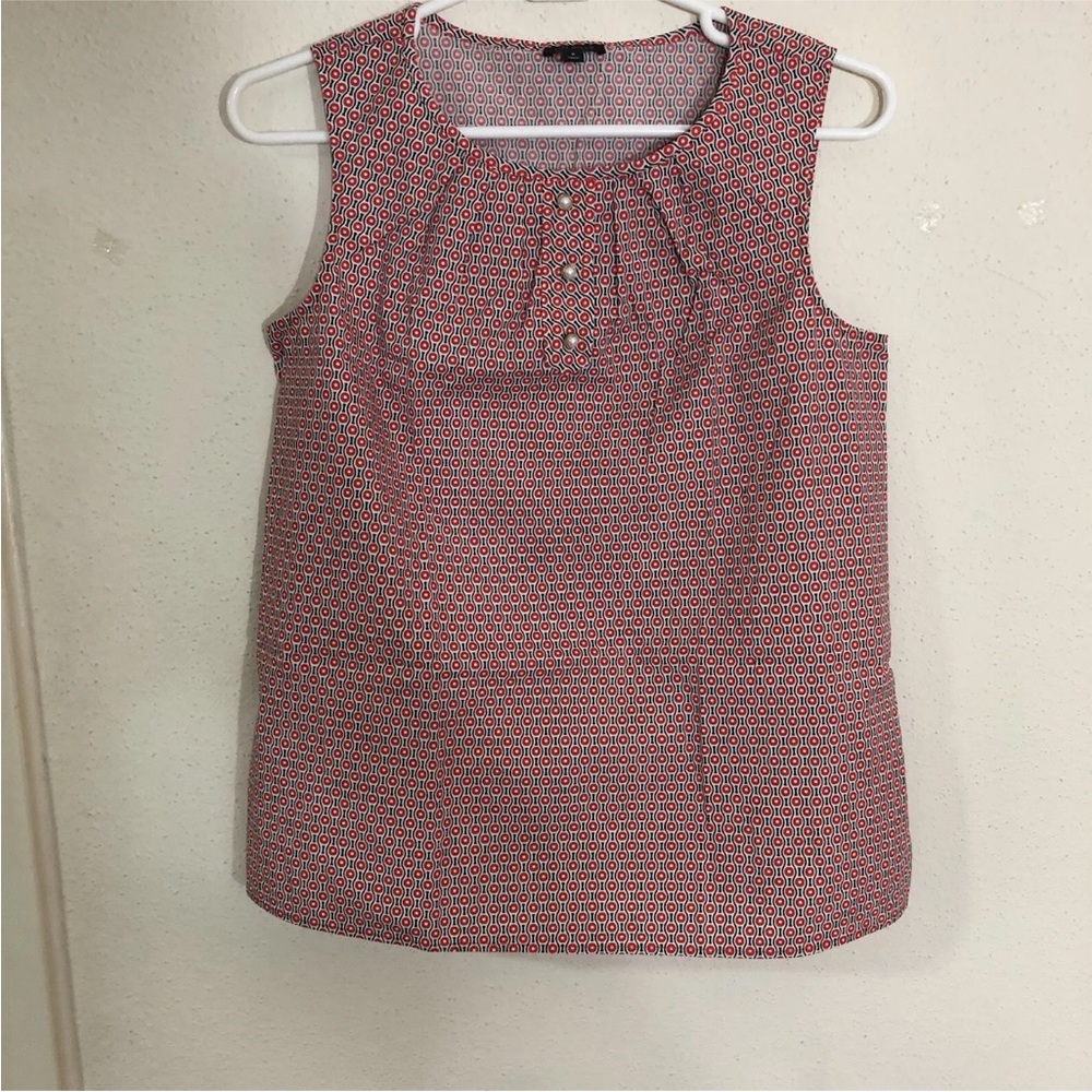 Preowned Talbots Womens Dainty Preppy Tank Top Size 6 Red Pearl Button Cotton